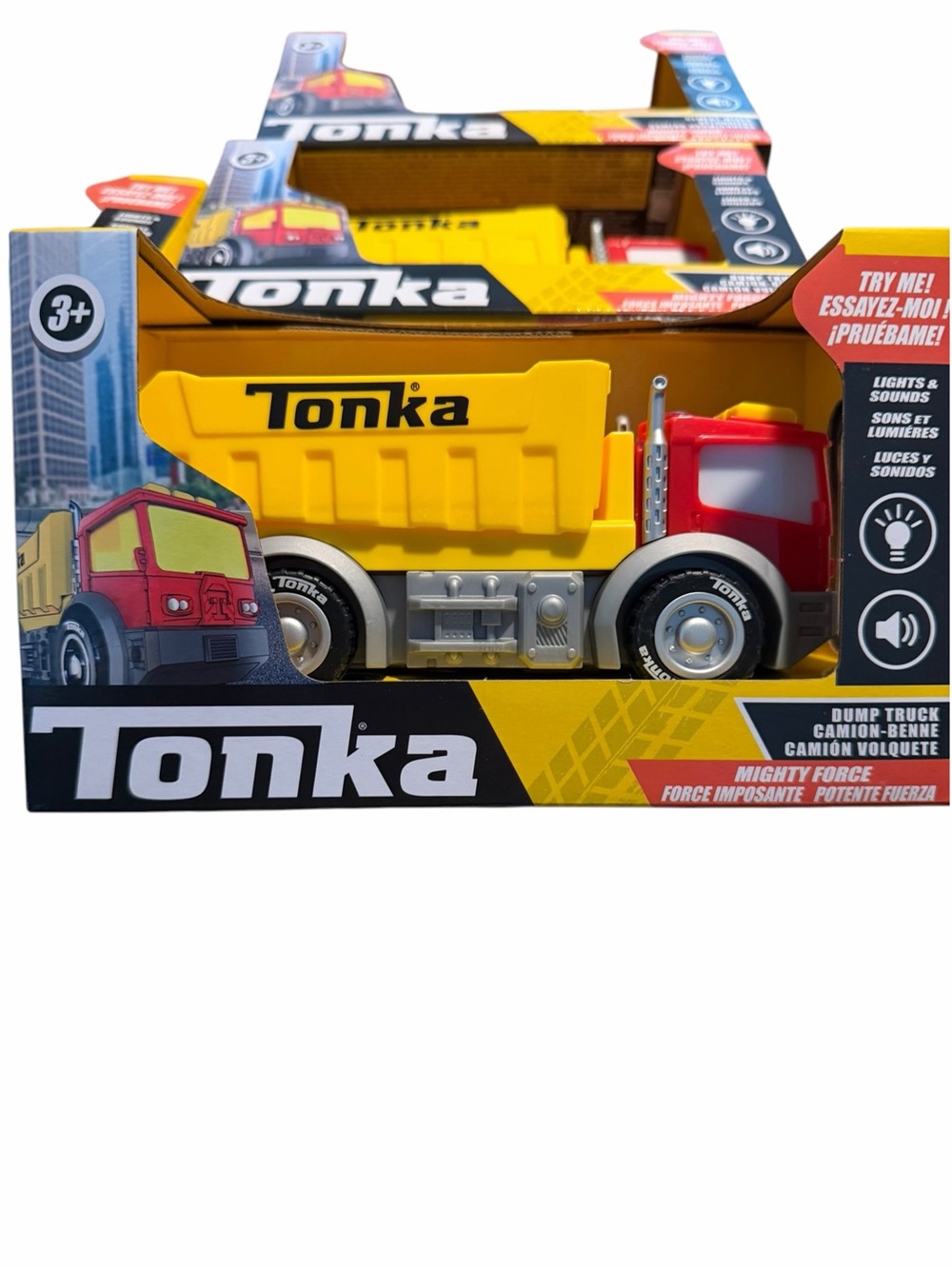 Tonka Yellow and Red Mighty Force Dump Truck Toy makes sound and lights up